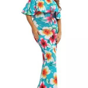 Off Shoulder Tropical Maxi Dress